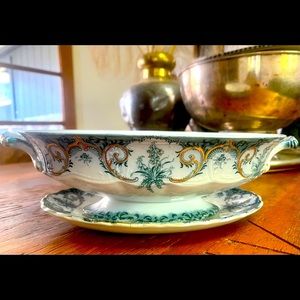 Antique Henry Alcock ALMA Oval Vegetable Touraine & Plate, Semi Porcelain, c1891